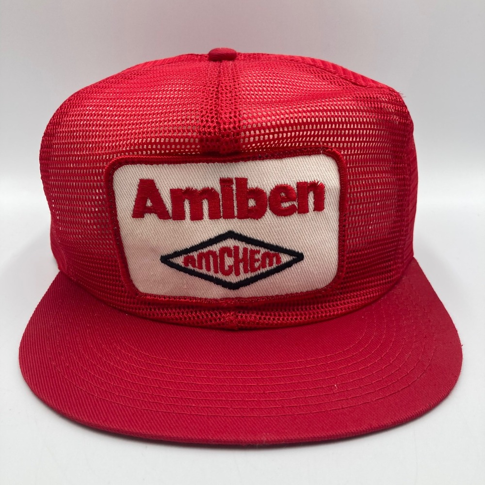 Vintage Red‎ Amiben Amchem Trucker Hat Snapback Mesh K-Brand Made in USA